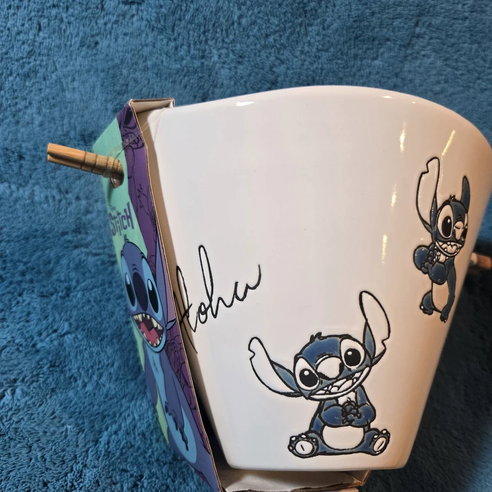 🌺Disney's Stitch Hanging Around Ramen Noodle Bowl with Chopsticks